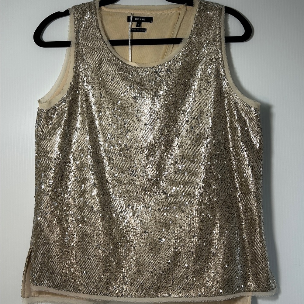 Miss Me glittering Tan Sequin Tank Top.